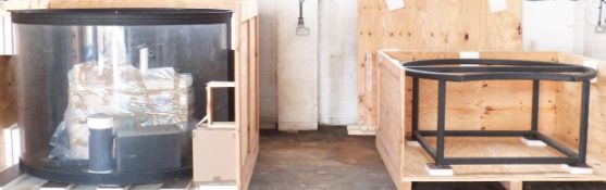 Exceptionally large cylindrical aquarium on stand together with pumps and equipment, diameter 181cm,