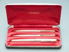 Parker 61 Consort Insignia 1/5 22ct rolled gold fountain pen, ballpoint pen and propelling pencil