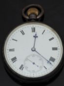 Hallmarked silver keyless winding open faced pocket watch with inset subsidiary seconds dial,