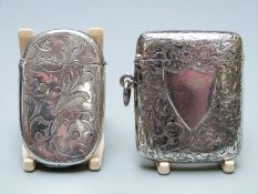 Two Victorian hallmarked silver vesta cases, one Birmingham 1898, the other with indistinct
