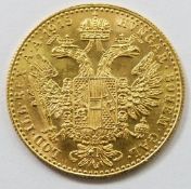 1915 Austrian gold one Ducat coin, 3.5g