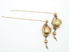 A pair of Georgian/ Victorian hat pins with sphere drop sections