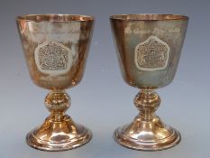 A pair of boxed feature hallmarked silver jubilee goblets, London 1977 makers mark ATC, height 12.