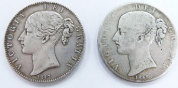Two Queen Victoria wreath crowns, one for 1845 the other 1847