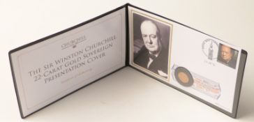 Sir Winston Churchill 22ct gold sovereign presentation cover with 1965 gold full sovereign