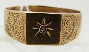 A 9ct gold ring set with a diamond, 3.2g (size X)