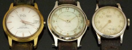 Three gentleman's wristwatches comprising MuDu Doublematic gold plated example with date aperture