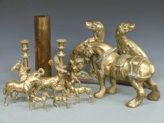 Collection of brass figures and a trench Art Shell