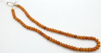 Baltic amber necklace made up of 81 oval beads, each bead approximately 9x7mm, 26g