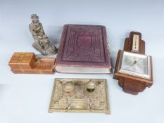 Victorian Carte visite album, brass standish, barometer, novelty figure of a cobbler, novelty