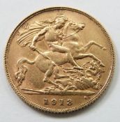 George V 1913 gold half sovereign