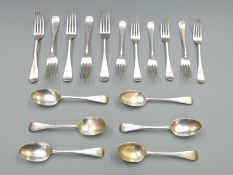 George V Old English pattern hallmarked silver part canteen of cutlery comprising five dinner forks,