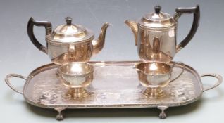 A silver plated teaset on matching twin handled tray by Viners of Sheffield