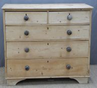19th century pine chest of two over three drawers, W110 x D55 x H99