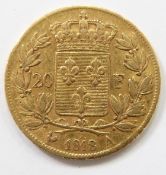1818 French 20 franc gold coin