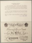 One million pound note - centennial (1893-1993) limited edition issue no 1320/2500 taken from 'The