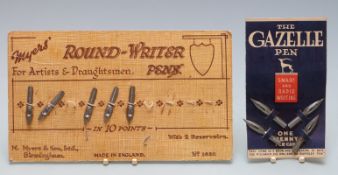 Two advertising shop pen nib displays The Gazelle Pen 12.6 x 7.4cm and M Myers & Son Ltd Round-