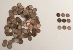 277g pre 1920 silver threepences 203 in all, together with nine Fourpences, including William IV and