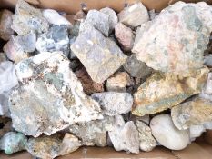 A collection of mineral samples including pyro morphite, quartz etc