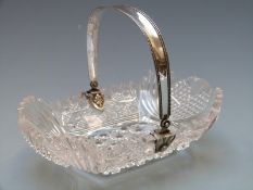 Late 19th or early 20th century cut glass crystal dish or bowl with Dutch white metal handle, marked