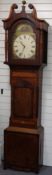 A 19thC oak and mahogany banded longcase clock with 30 hour movement striking on a bell, 33cm arch