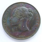 Queen Victoria 1851 copper penny, OT, close colon after DEF, unc, some lustre