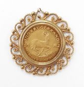 A 1982 1/10 krugerrand in a 9ct gold mount, 5g