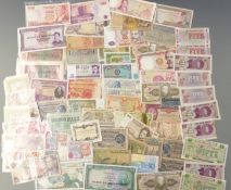 A collection of approximately 70 world bank notes etc, includes 1920's German, British Armed Forces,