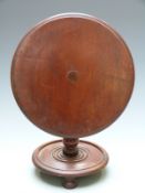 Small 19th or early 20th century mahogany apprentice built tilt top table, diameter 27cm