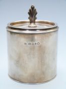 Garrard George V hallmarked silver tobacco canister with flame finial, London 1935, height 11cm,