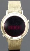 LCD gentleman's wristwatch with gold plated case, red tinted glass, stepped bezel and quartz