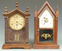 Wurttemberg mantel clock with carved case and Roman dial, together with a steeple clock with alarm