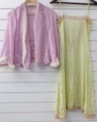A fur trimmed chiffon bedjacket and an early 20thC embroidered slip