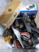 A collection of woodworking planes including Stanley 13, 110, Whitmore No.4 etc