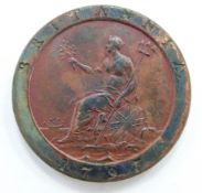 George III 1797 cartwheel penny, 10 laurel leaves, EF-unc, toned