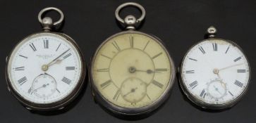 Three hallmarked silver open faced pocket watches all with inset subsidiary seconds dials and