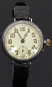 Silver gentleman's military trench style wristwatch with inset subsidiary seconds dial, luminous