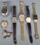 Seven ladies and gentleman's wristwatches comprising Accurist Alarm Chronograph, Rotary automatic,