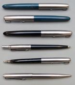 Six Parker fountain and ballpoint pens and propelling pencils.