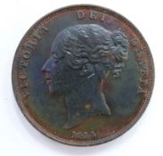 Queen Victoria 1854 copper penny, PT, close colon after DEF, EF+ - unc, some lustre
