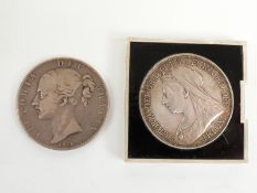 Victorian 1845 young head wreath crown together with an 1893 veiled head example, both cased