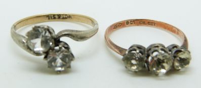 Two 9ct gold and silver rings set with paste (sizes M & N)