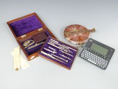 A 19thC draughtsman's set including 'Chrichton', London ivory folding ruler, compasses etc,