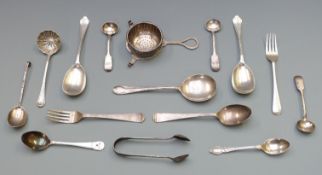 A quantity of hallmarked silver cutlery including Art Deco style fork and spoon christening set,