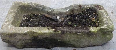 Rectangular carved natural stone garden trough, L62 x W37 x D74cm
