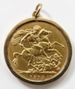 George V 1912 gold full sovereign in mount