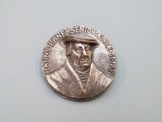 Silver plated medallion depicting Hans Ebner Senior, diameter 5cm