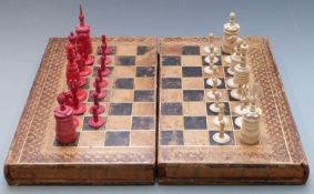A 19th century turned and carved bone chess set, height of tallest piece 10cm, all but one pawn