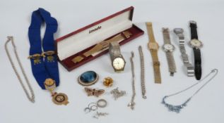 A collection of watches including Imado and Rotary, costume jewellery, silver bracelets, silver