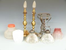 Binks Arts & Crafts / Art Nouveau lamp base in the manner of Benson, together with a pair of brass